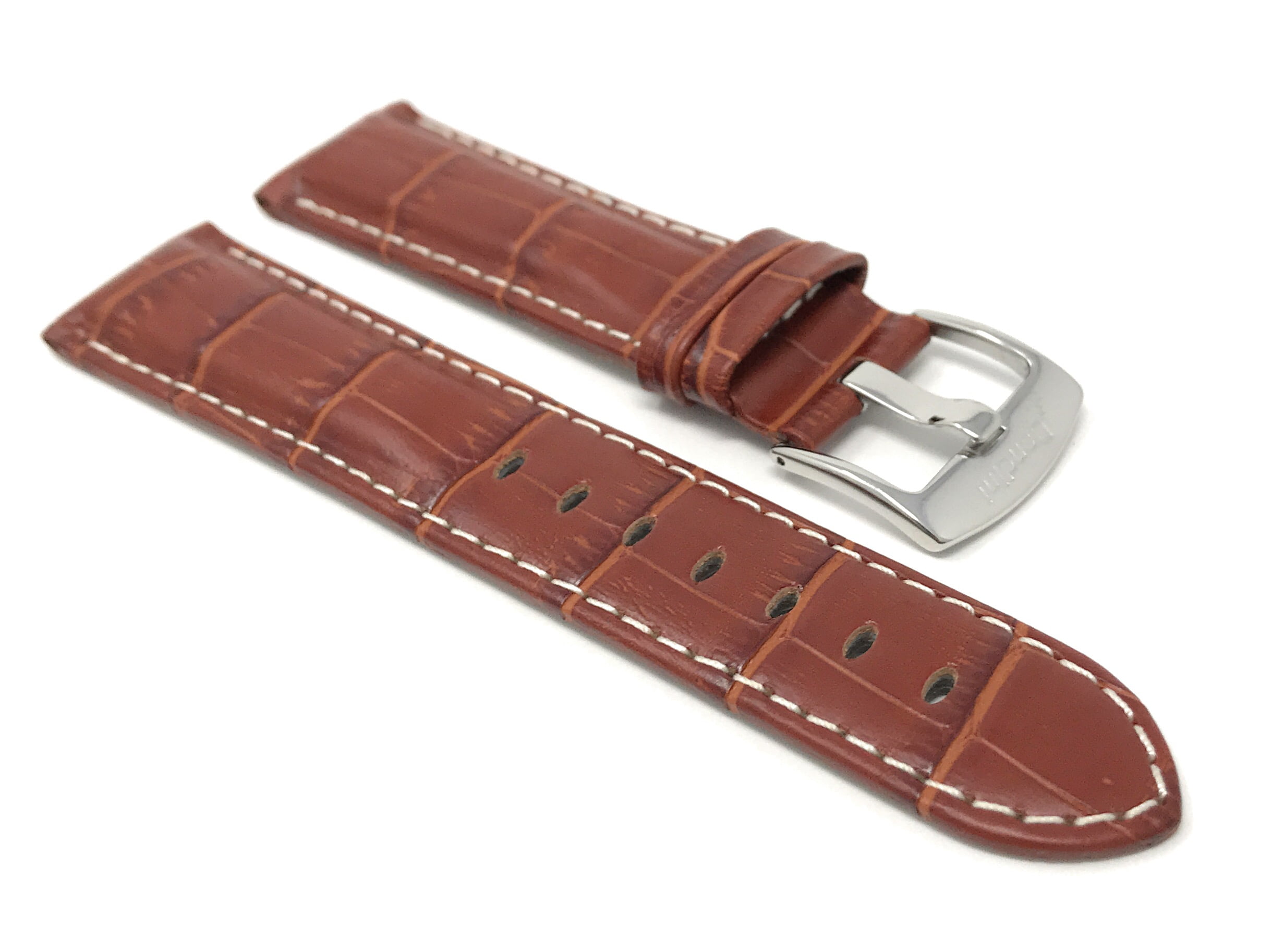 18mm Mens' Alligator Style Leather Watch Strap Band, White Stitching ...