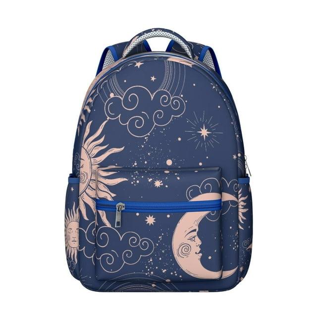 Cosmic Astrology Student Backpack Waterproof Durable School Bag with Gothic Moon and Sun Print, Comfortable Adjustable Straps, Large Capacity for Outdoor and Daily Commuting