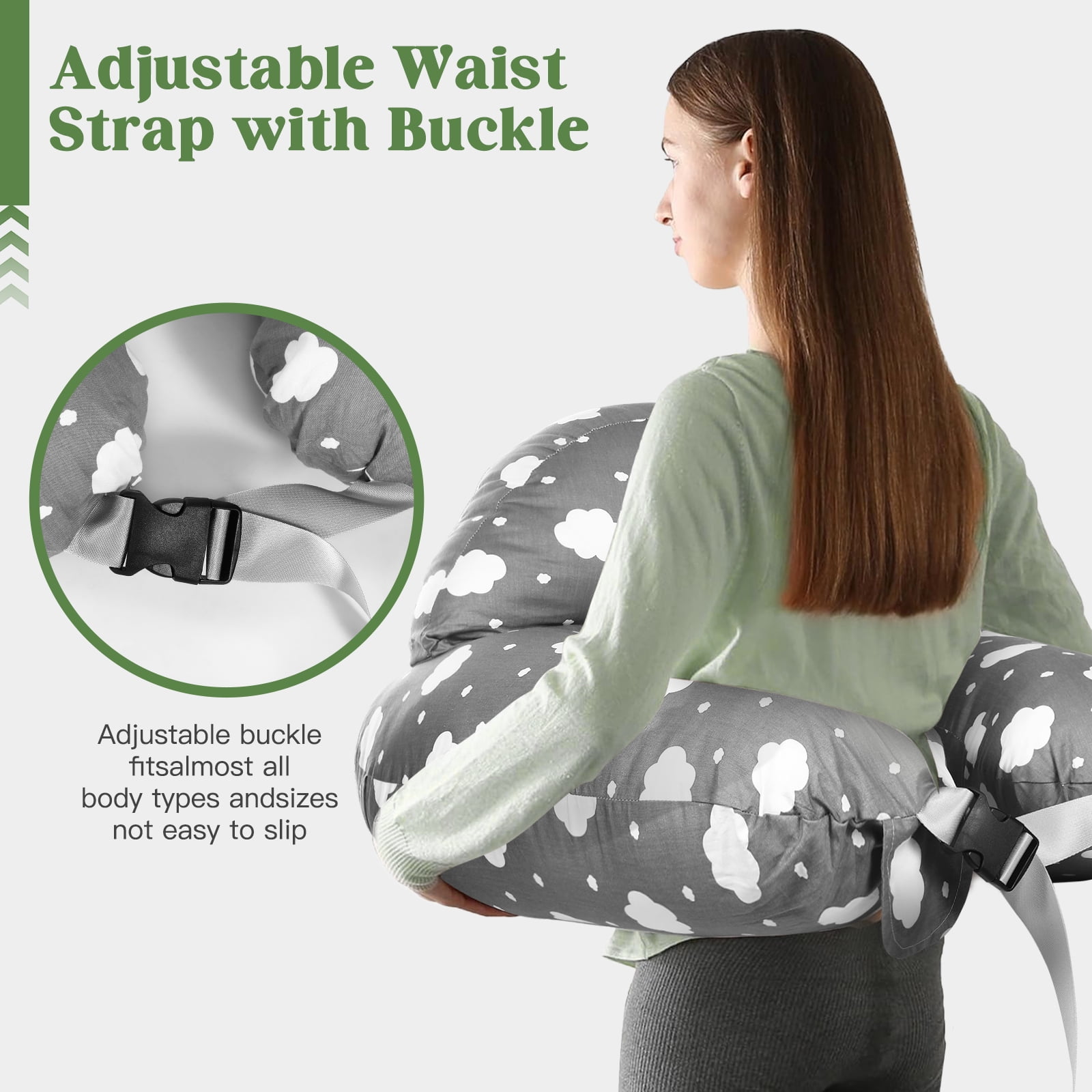 Visuachi Nursing Pillow for Breastfeeding,  Breastfeeding Pillows for Support, Adjustable Waist Strap,Removable Cotton Cover