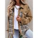 thumbnail image 2 of Chaqueta vaquera para mujer, cuello de solapa, cierre con botones, hombros caídos, 2 bolsillos en el pecho, chaqueta vaquera empalmada a cuadros, abrigo caqui L, 2 of 6