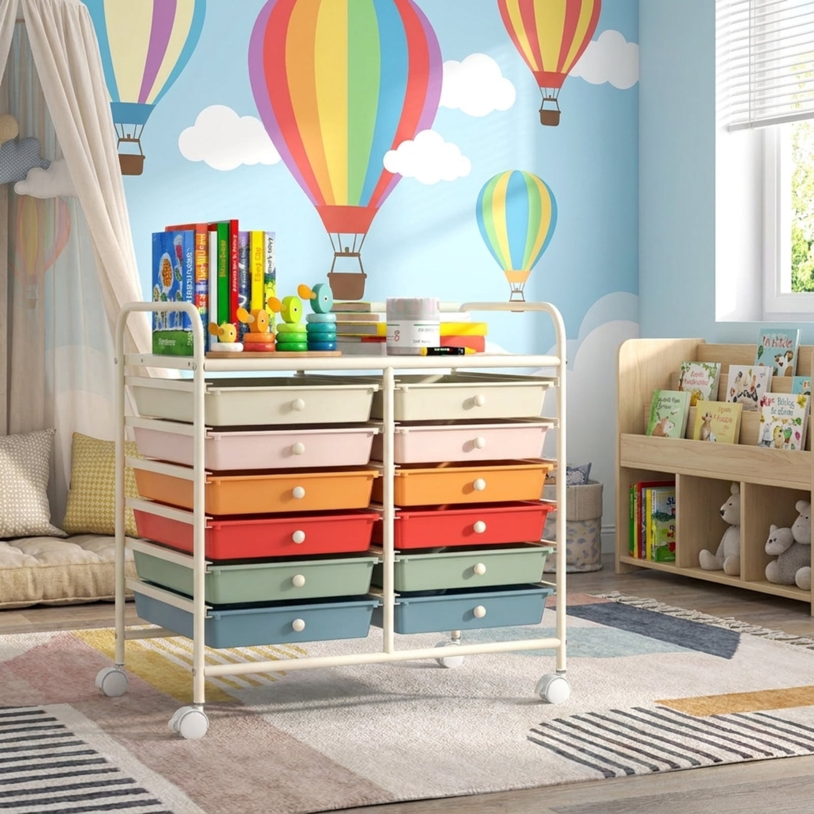 Furnibear 12 Drawers Rolling Storage Cart for Home and Office Multi Organizer for Craft Room Classroom, Macaron