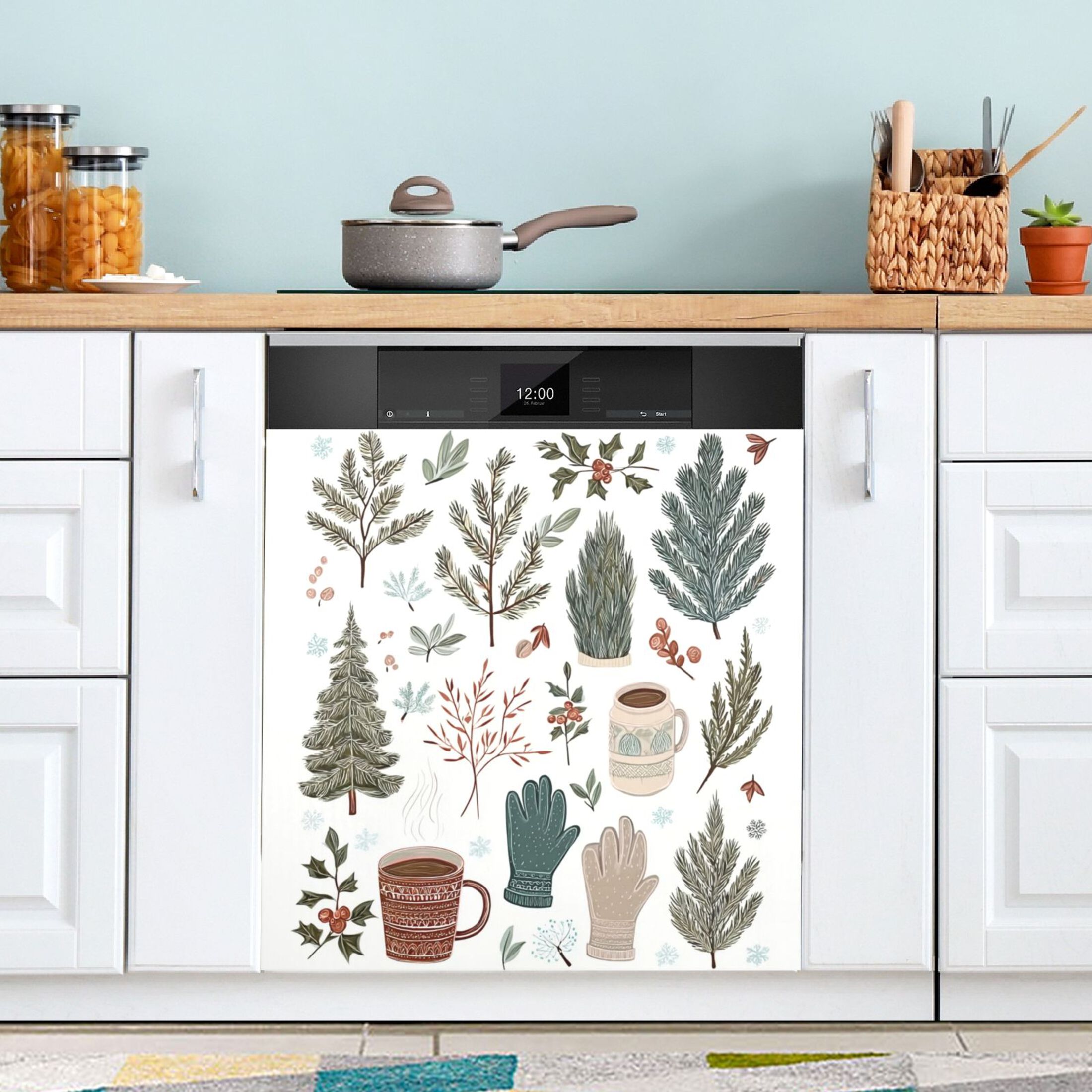 IAUYY Magnetic decorative sticker - 23x26 Inch PVC Refrigerator Decorative Cover, Removable DIY Art for Kitchen Appliances Gloves and Hot Cocoa
