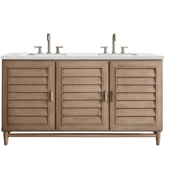 James Martin Vanities 620-V60D-WW-FENC Portland 60" Free Standing Double Basin Birch Wood