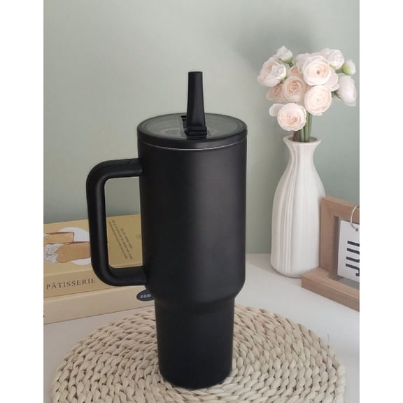 40oz Leakproof Car Cup, 304 Stainless Steel Thermal Insulated Coffee Mug With Handle, Travel Tumbler With Straw Lid And Spill-Proof Lid - Suitable For Christmas, Halloween Gifts