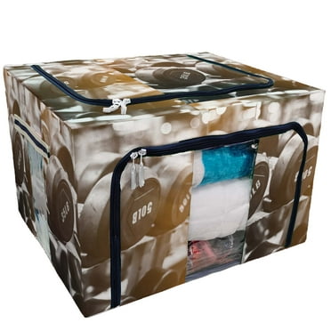 PKQWTM Dumbbells In The Gym Black White Tone Orange Flare Storage Bag Clear Window Storage Bins Boxes Large Capacity Foldable Stackable Organizer With Steel Metal Frame For Clothes,Closets, Bedrooms