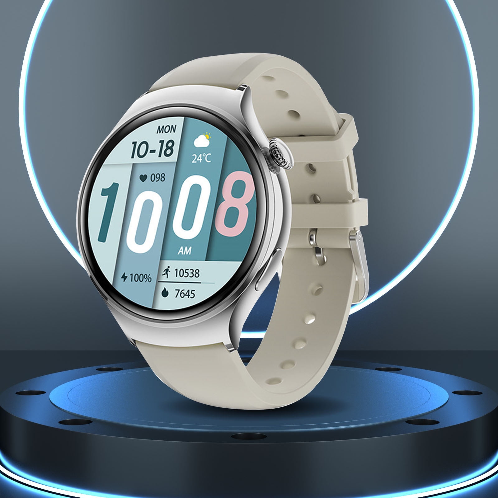 Smart Watches Men Women, New Bluetooth Call For Women's Health Temperature NFC Smartwatch(Gray-white)