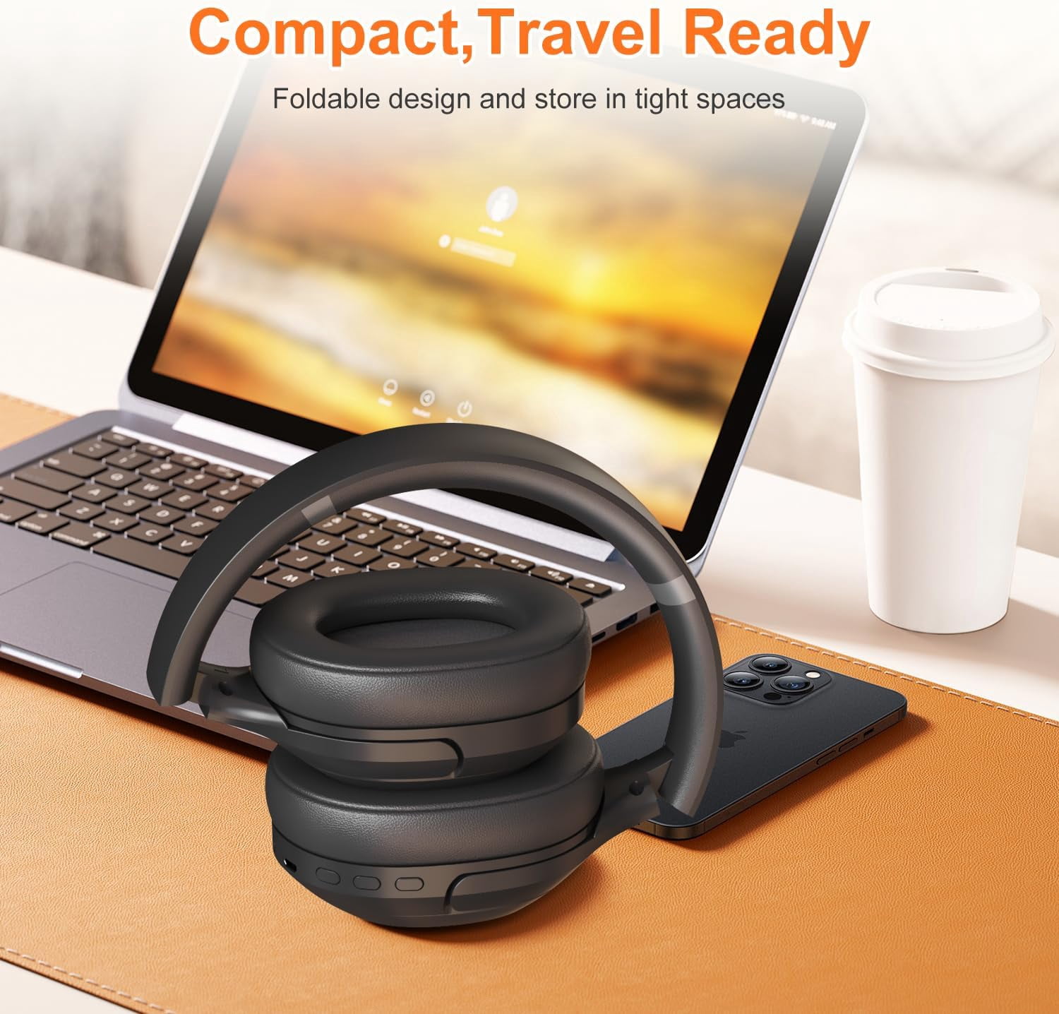 Wireless Bluetooth 5.2 FM Radio Headphones with Built-in Microphone, Ultra-Soft Ear Cushions, Stereo Noise Cancelling for Work/Travel/Sports