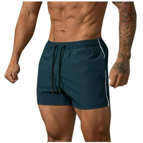 Uaswgudfs Workout Shorts for Men 3'' Inseam Elastic Waist Drawstring Running Fitness Shorts Solid Short Pants with Pockets