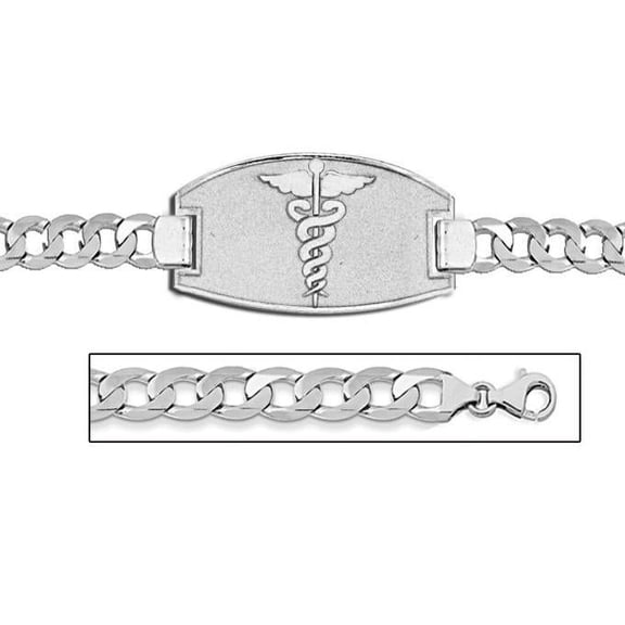 14K White Gold Medical ID Bracelet W/ Curb Chain - 8-1/2