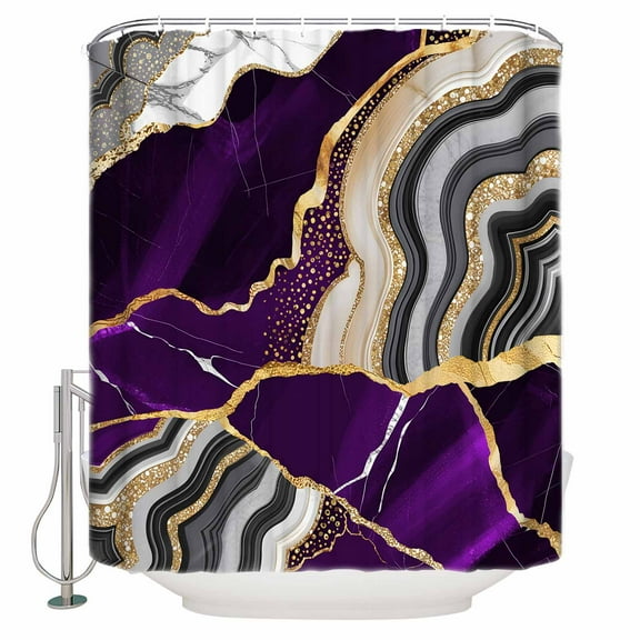 Purple Gold Marble Shower Curtain Set ，Waterproof Fabric Shower Curtains Glitter Geometric Marble Foil Texture Shower Curtains for Bathroom,Bathroom Decor 36"x72"