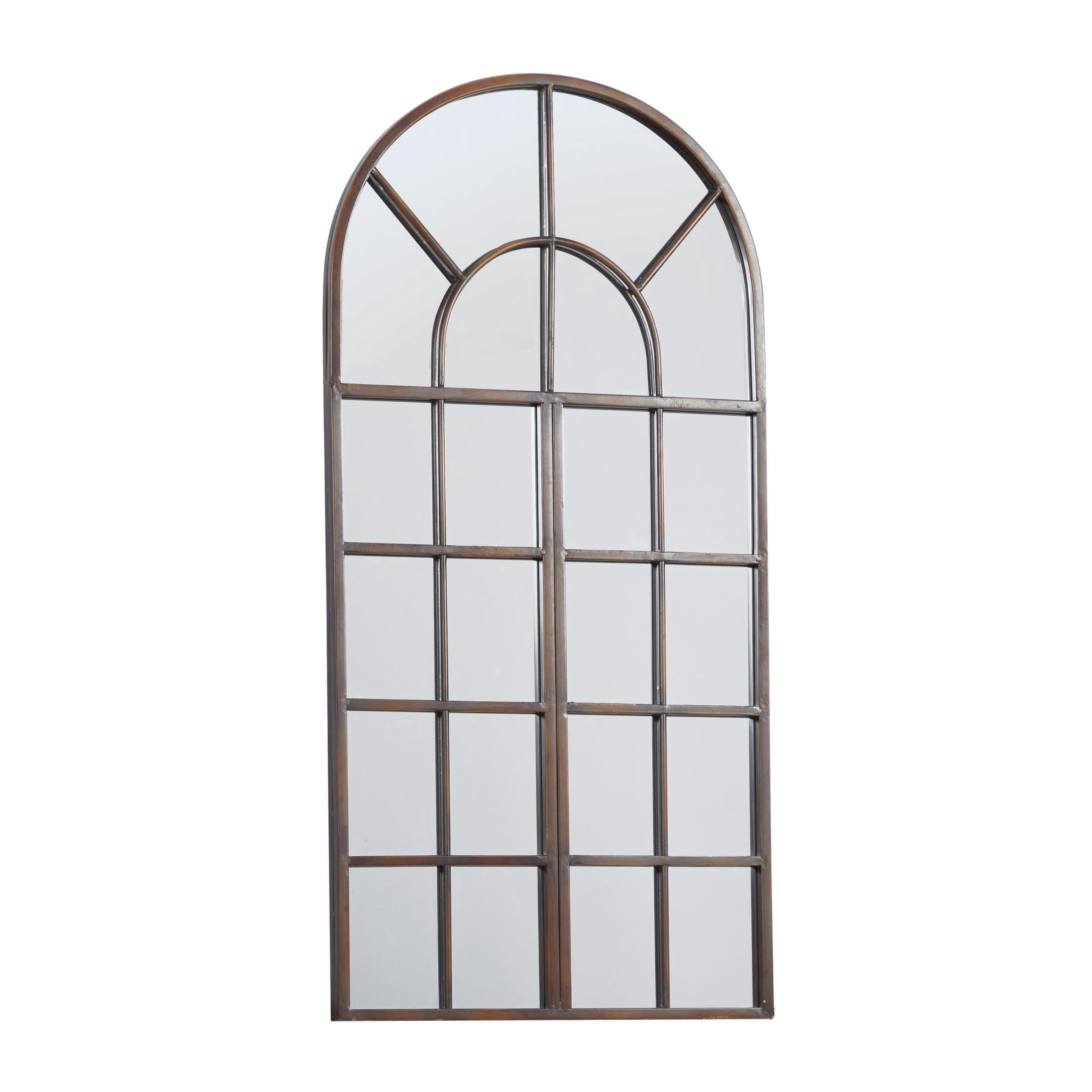 DecMode 24" x 48" Brown Arched Window Pane Wall Mirror