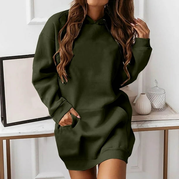 WILLBEST Vestidos Largos Sudadera Con Capucha Para Mujer Vestido Sudadera Con Capucha Vestido Casual Sudadera Larga Con Cordón 2025 Otoño Ropa Linda Tops