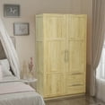 thumbnail image 2 of Pouseayar Tall Wardrobe Closet with 2 Doors,2 Drawers,5 Storage Space for Hanging Clothes, Wardrobe Storage Cabinet Bedrooms, Oak, 2 of 8