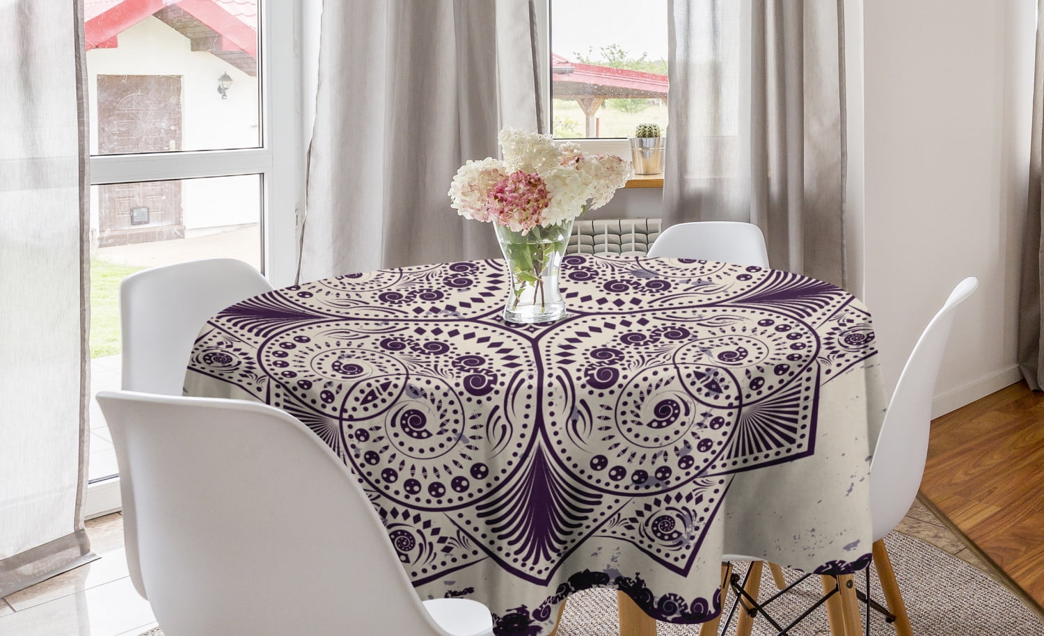 Ethnic Round Mandala Table Cloth Blue 72 Inches Boho Printed Lotus Tablecloth 
