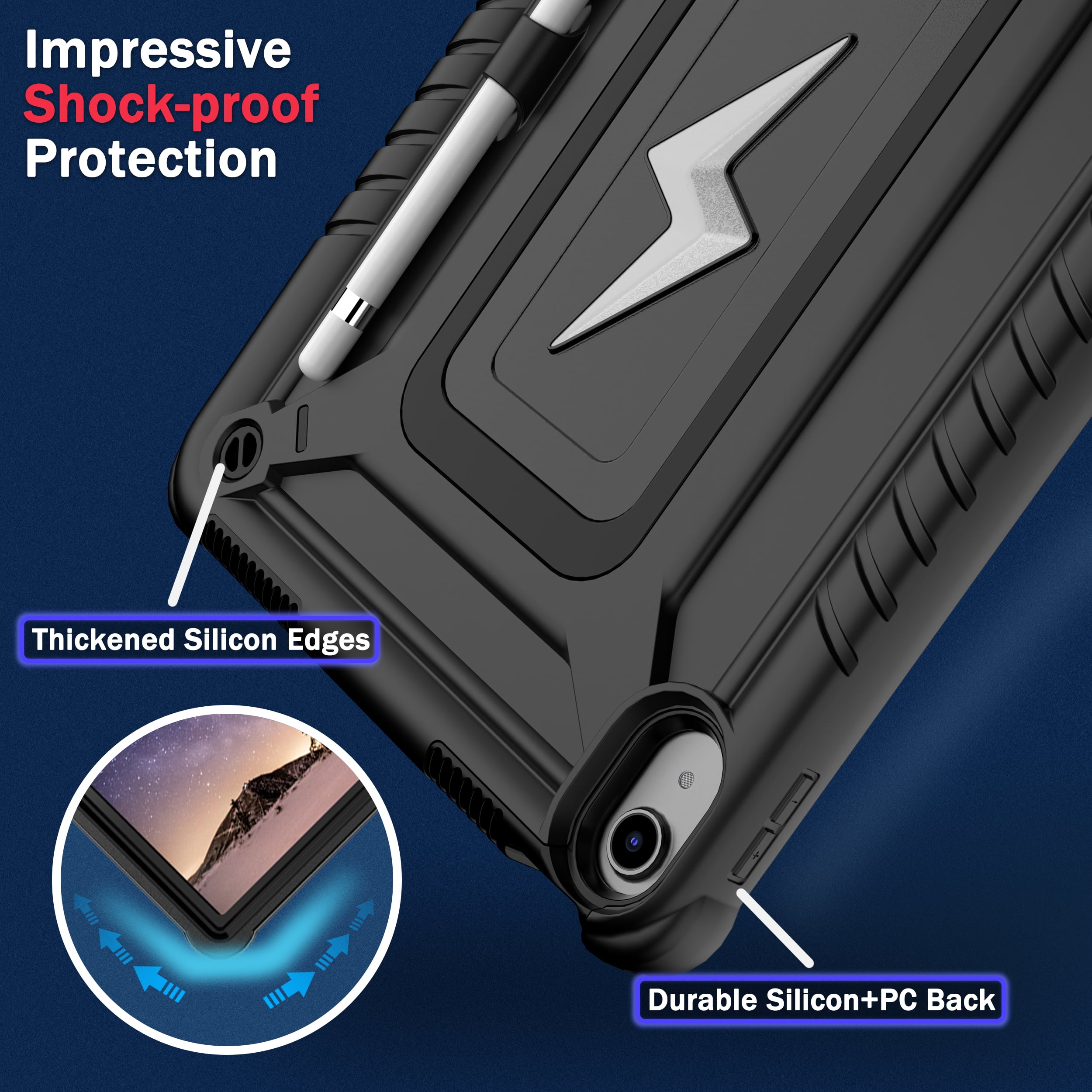 Allytechgroup Heavy Duty Shockproof Case for Apple iPad A16 11th Generation 11" 2025 & iPad 10th Generation 10.9" 2022, Tablet Case with Kickstand, Pencil Holder, Strap Kids Friendly Cover,Black