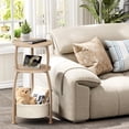 thumbnail image 2 of Small Side Table with Storage Basket, Space Saving Round End Table 3-Tier Bedside Corner Table for Living Room, Bedroom, Garden and More 11.81in Light Oak, 2 of 17