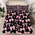 thumbnail image 2 of jejeloiu Ribbon Bowknot Print Full Size Sheets,Pink Bow White Heart Bed Sheets For Kids 4 Pieces, 2 of 7