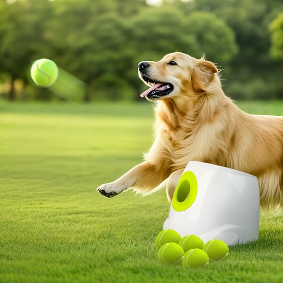 All For Paws Automatic Tennis Ball Launcher for Medium & Large Dogs, 6 Balls Included, Maxi