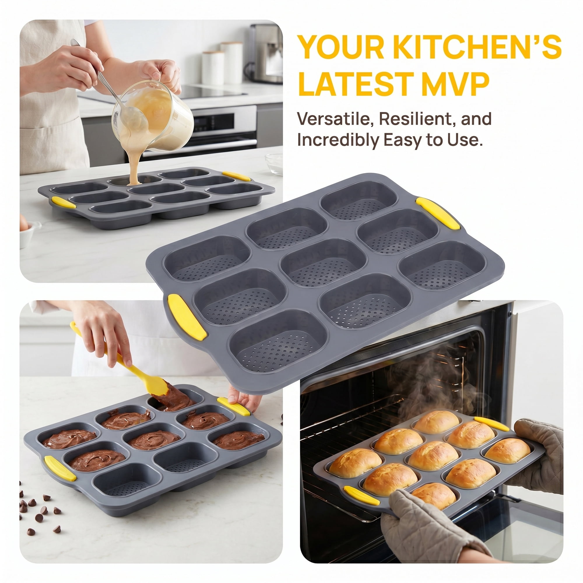 Unique Bargains Baking Pan 9-Cell Ventilated Tray with Handles Light Gray 13.2"x9.3"x1"