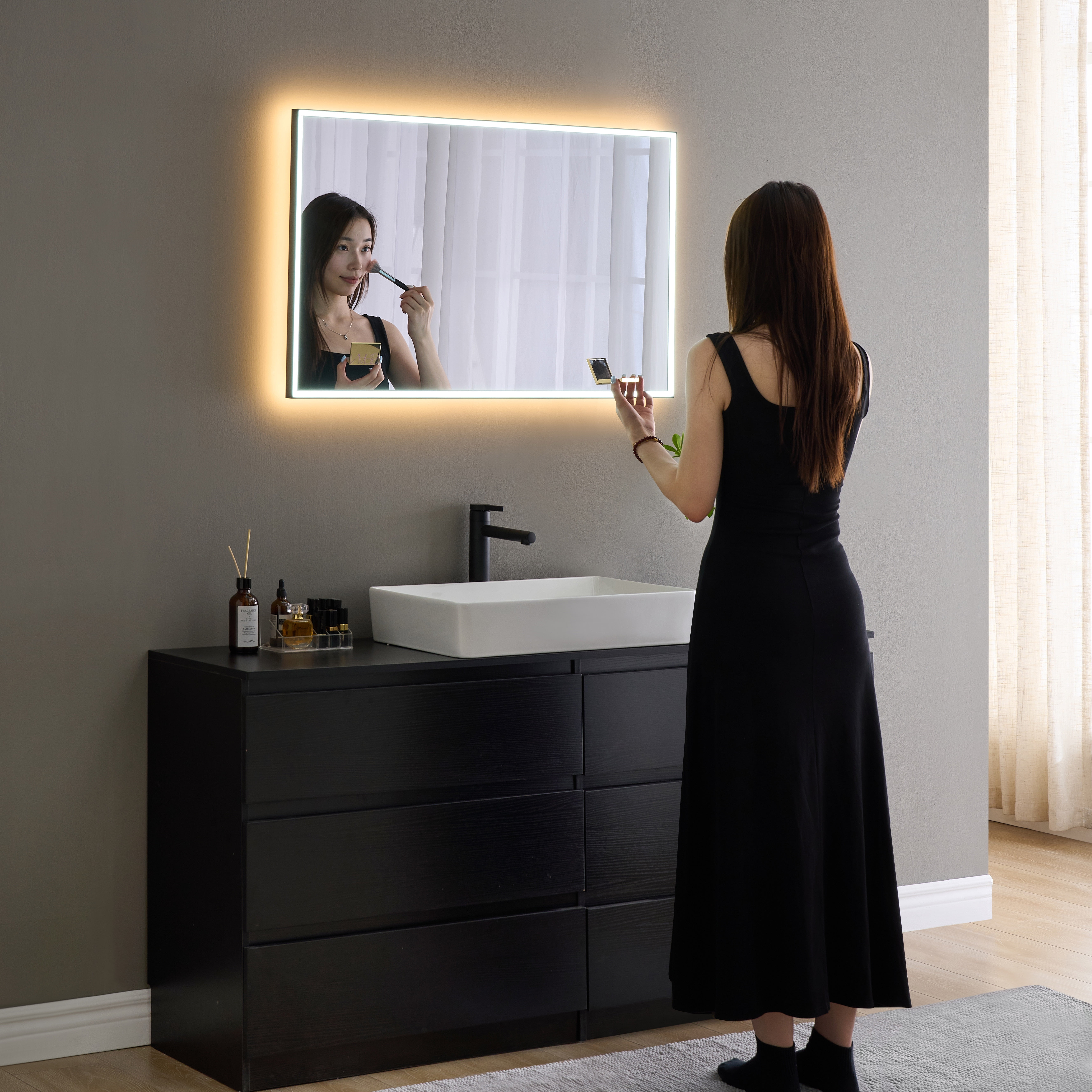 Soulaca 43 inches Smart webOS Mirror TV with LED Light 4K Screen Makeup Sink Decoration Built-in ATSC Voice Control Alexa