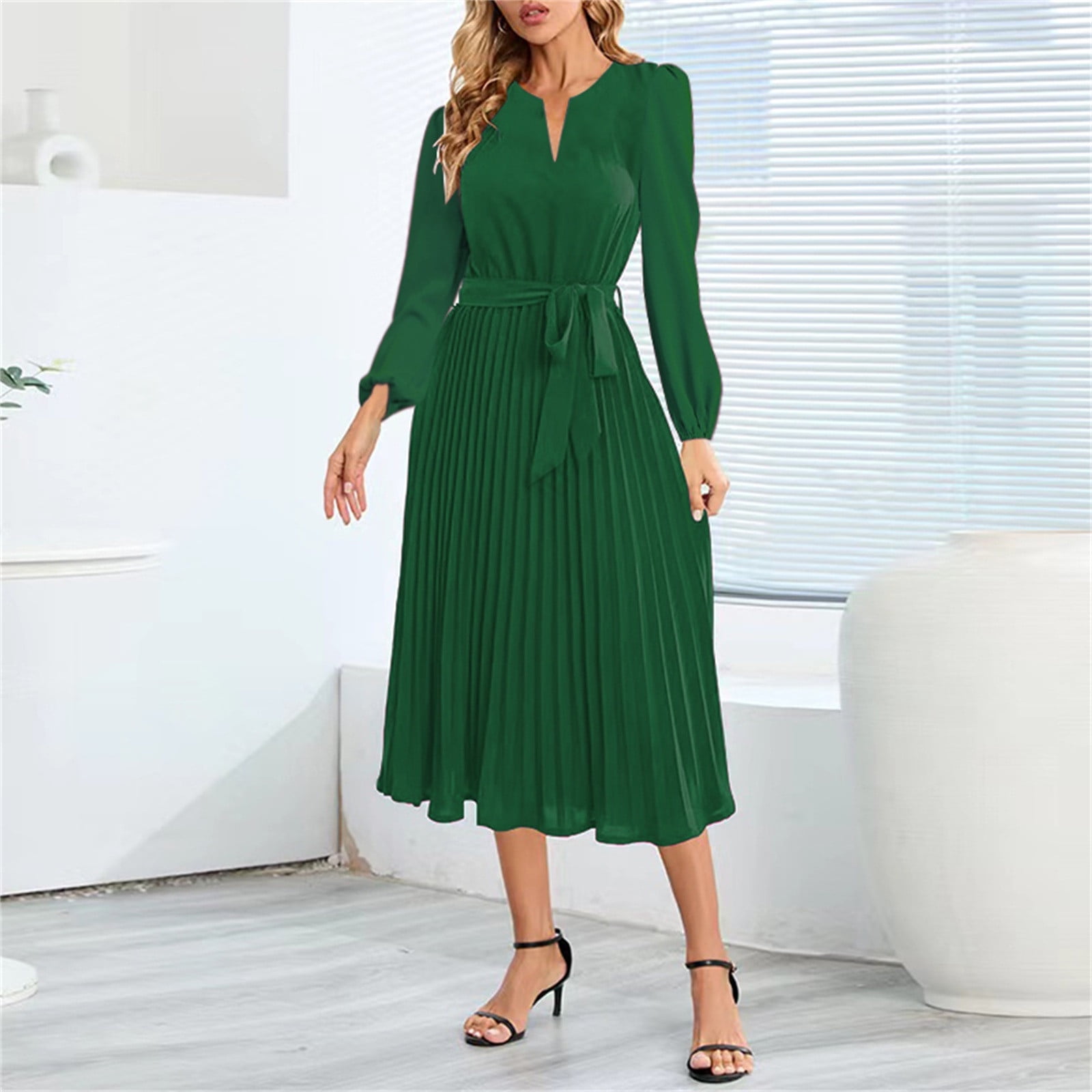 Summer Dress! KUNPENG Women's Long Sun Dresses 2023 Long Sleeve VNeck