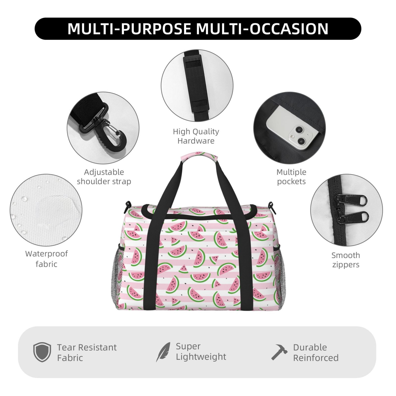 Fuzoiu Watermelon Print Travel Duffle Bag,Carry On Tote Bags,Duffel Bag,Sport Gym Bag, Hospital Bag for Labor and Delivery, Overnight Bag,Luggage Bag