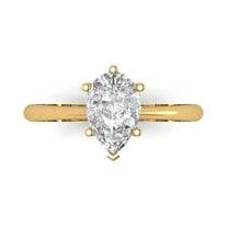 1.5 ct Pear Cut White Sapphire Solitaire 18K Yellow Gold Womens Engagement Ring