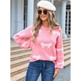 thumbnail image 5 of Women'S Sweater 2025 Fall - Long Sleeve Crewneck Tops Knit Oversized Pullover Casual Print Jumper Pink L, 5 of 8