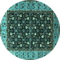 thumbnail image 1 of Ahgly Company Machine Washable Indoor Round Oriental Turquoise Blue Industrial Area Rugs, 3' Round, 1 of 4
