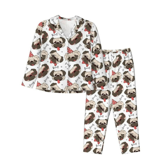 Pajamas for Women Set - Funny French Bulldog Comfy Long Sleeve Button Up Pajama Sets for Women 2 Piece, Soft Sleepwear Nightwear Pjs Lounge Sets for Women with Pockets