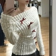 thumbnail image 4 of BUYISI Innovative Womens Long Sleeve Sweater with Stylish Bow and One Shoulder Cut White M, 4 of 9
