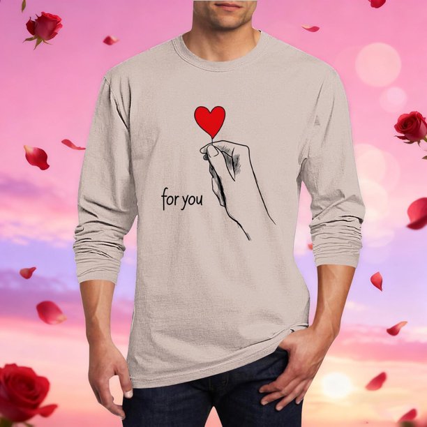 Ceisia Men's Romantic Red Heart "For You" T-Shirt | Relaxed Long-Sleeve Crewneck Spring Casual Top Gift