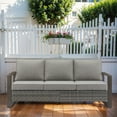 thumbnail image 2 of Gymojoy Patio Outdoor Gray Wicker Rattan 3-Seat Sofa, Patio Seactional Couch with Cushions for Yard Porch Pool, 2 of 8