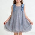 thumbnail image 2 of Girls Glitter Dress Sleeveless Crew Neck Bow Strap Midi Dresses Sparky Sequin Trendy Casual Summer Outfits (9-10 Years, Gray), 2 of 5
