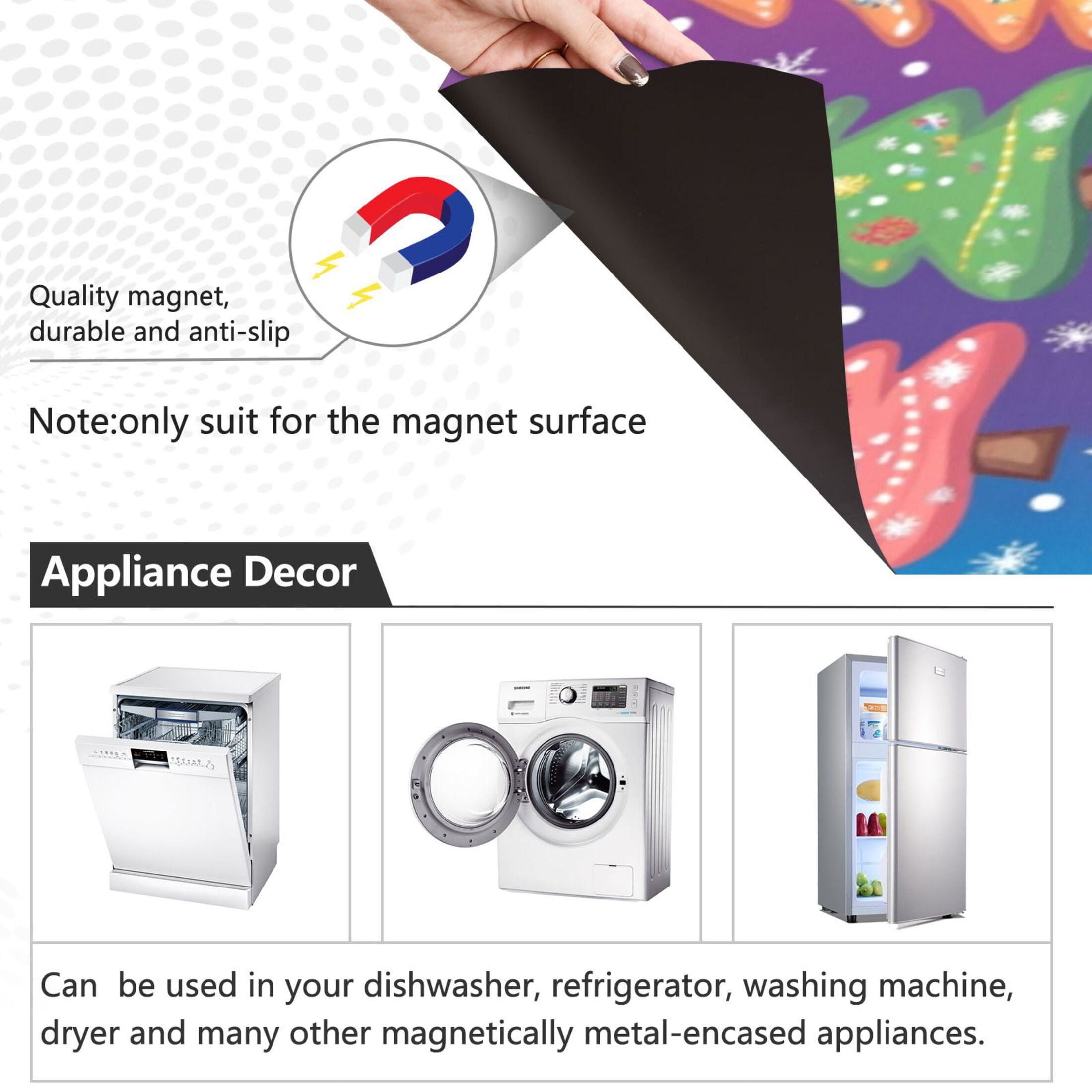 Dishwasher Magnetic Sticker 23x26 Inch Refrigerator Magnetic Sticker Washing Machine Magnetic Sticker Kitchen Panel Magnetic Sticker Home Decor Colorful Christmas Tree
