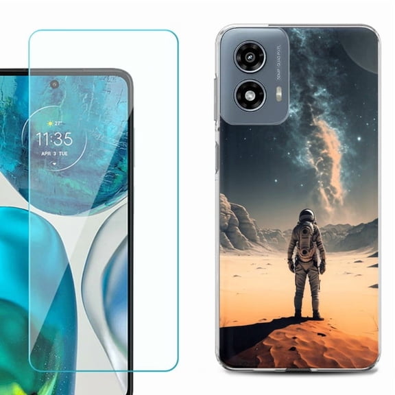 Phone Case for Motorola Moto G 5G 2024, with Tempered Glass Screen Protector, by OneToughShield - Astronaut Milkyway