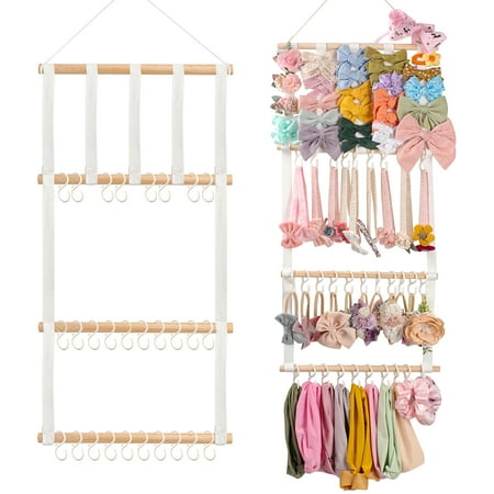 Bocaoying Headband Holder Hair Bows Organizer for Girls, Baby Hair Accessories Organizer Storage with 30 Hanging Hooks Gifts for Behind Door,Bathroom,Toddler Girls Room, Easy Assemble(Classic)