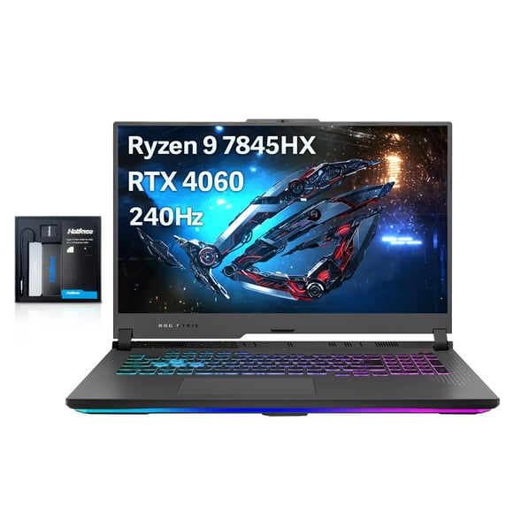 asus ROG Strix G17 Gaming Laptop, 17.3'' QHD 240Hz Display, AMD Ryzen 9 7845HX, GeForce RTX 4060, 32GB DDR5 RAM, 1TB PCIe SSD, RGB Backlit Keyboard, Win 11 Pro, Gray, 32GB Hotface USB Card