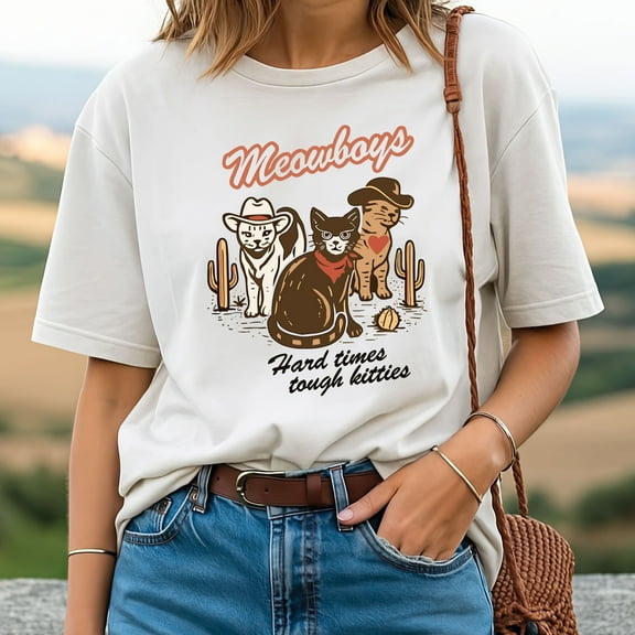 Meowboys T-Shirt – Cowboy Cat Graphic Tee, Western Style “Meowboys” Cat Lovers Tee