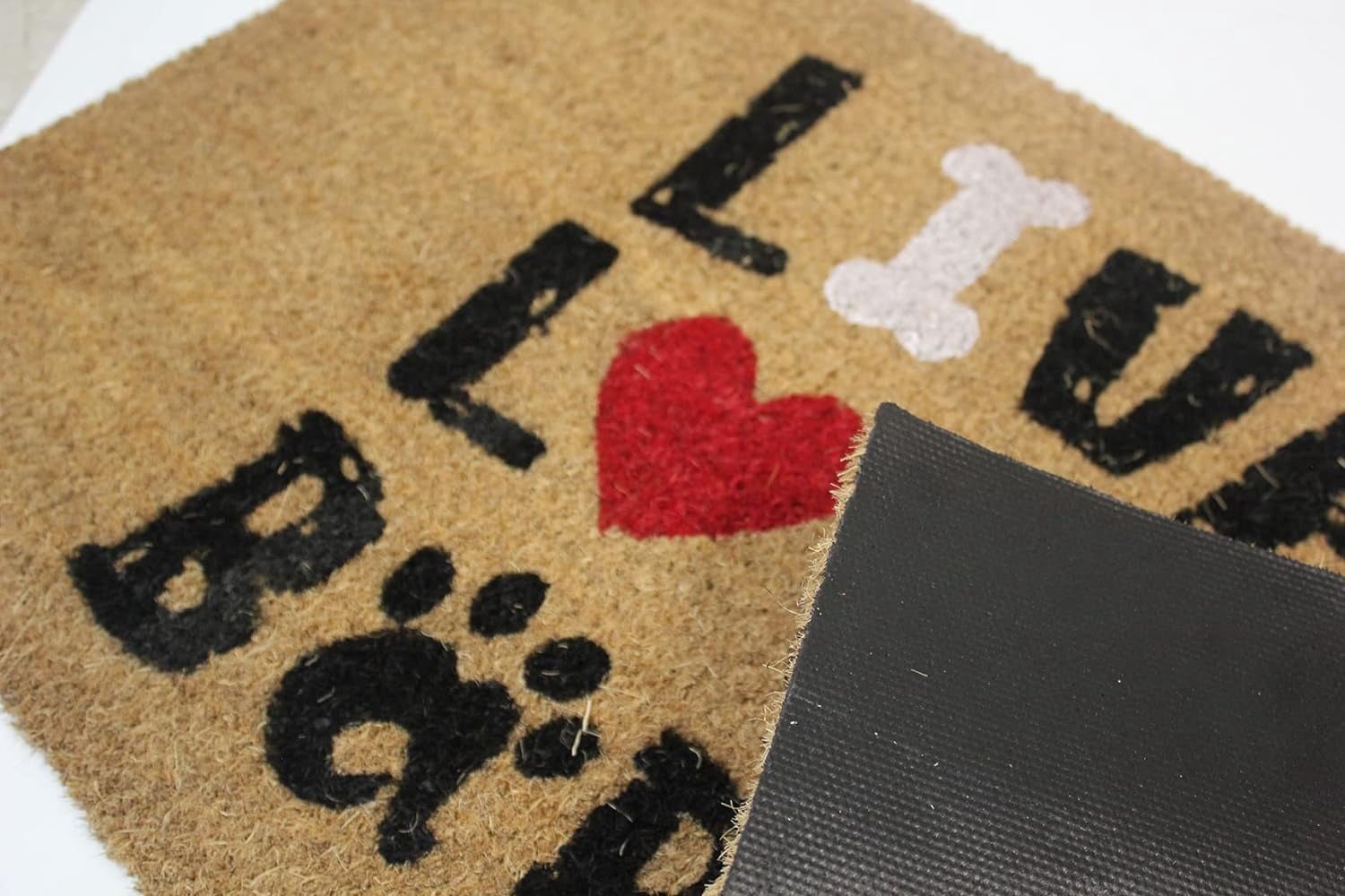 Kashi Home Printed Coir Fiber 18x28 Non-Slip Doormat, Durable Outdoor / Indoor Rug, Entryway, Front Door, Porch, Patio, Welcome Mat, Animal Lover Theme, Cat Dog Pet Design Decor (Live, Love, Bark)