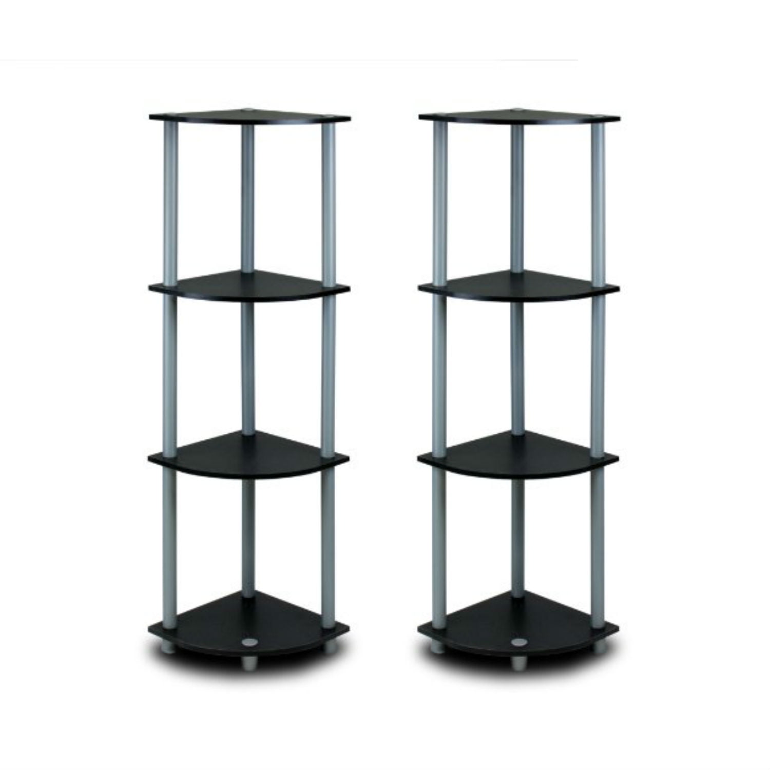 FURINNO 4Tier Corner Display Rack Bookcase Shelving Unit, Black/Grey