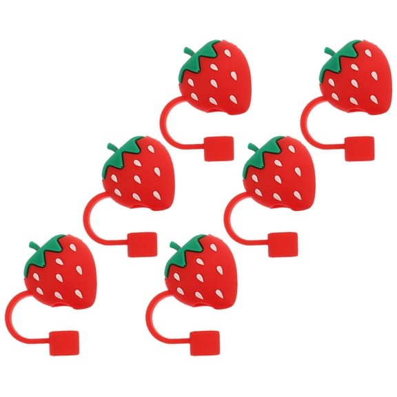 Hytrove 6pcs Cute Strawberry Silicone Straw Covers Tips Toppers For Parties Gatherings Camping And Home Use