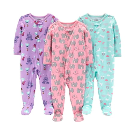 Child of Mine by Carter's One piece footed poly pajamas, 3pk (baby girls & toddler