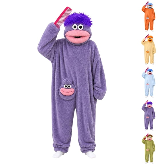 Funny Big Mouth Monster Adult Onesie,Dark Purple Oversized Fleece One Piece Pajamas for Women & Men,Halloween Cosplay Costume(Only Pajamas Without Shoes and Comb)