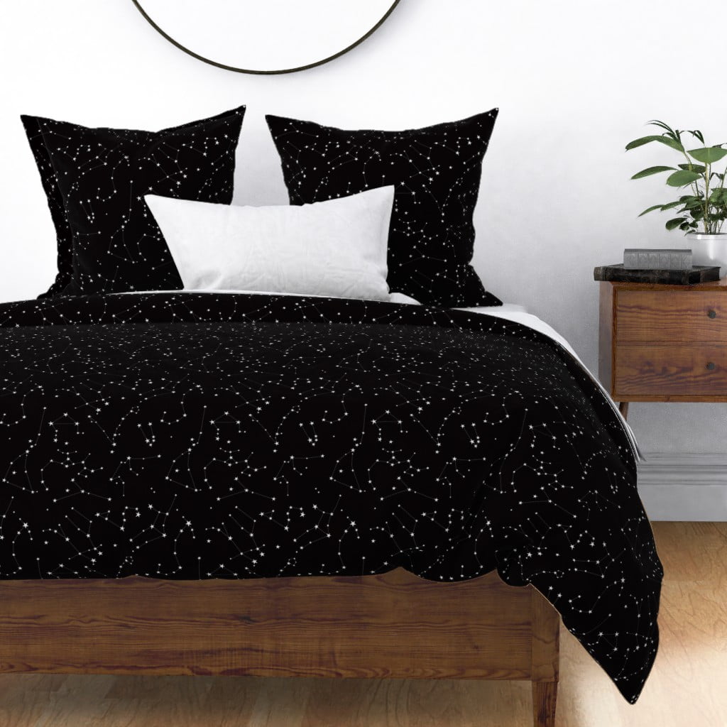 Black And White Constellation Astrology 100% Cotton Sateen Sheet Set by Roostery 