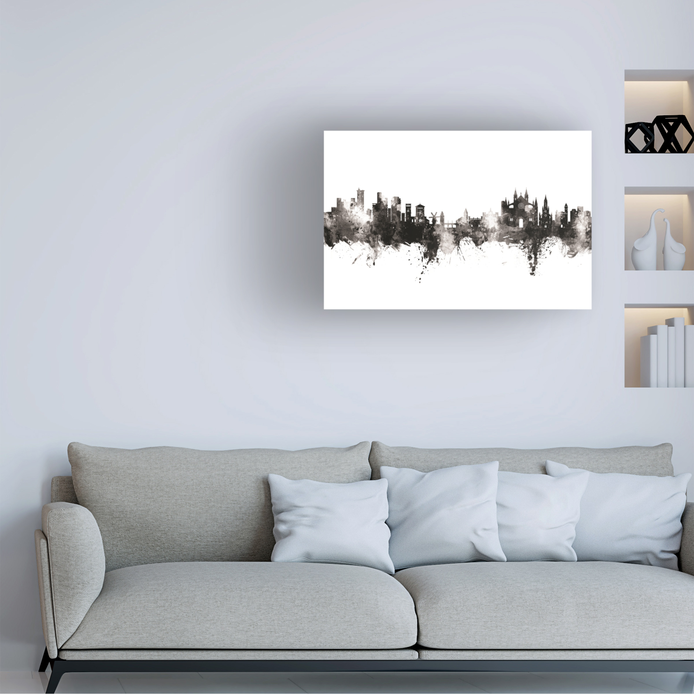 Michael Tompsett 'Palma de Mallorca Spain Skyline BW' Canvas Art