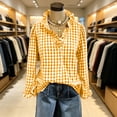 thumbnail image 6 of Checkered Jacket for Women 2026 Gingham Plaid Long Sleeve Shirts Ruffle V Neck Button Down Loose Blouse Tops with Ruffled Cuffs, 6 of 8