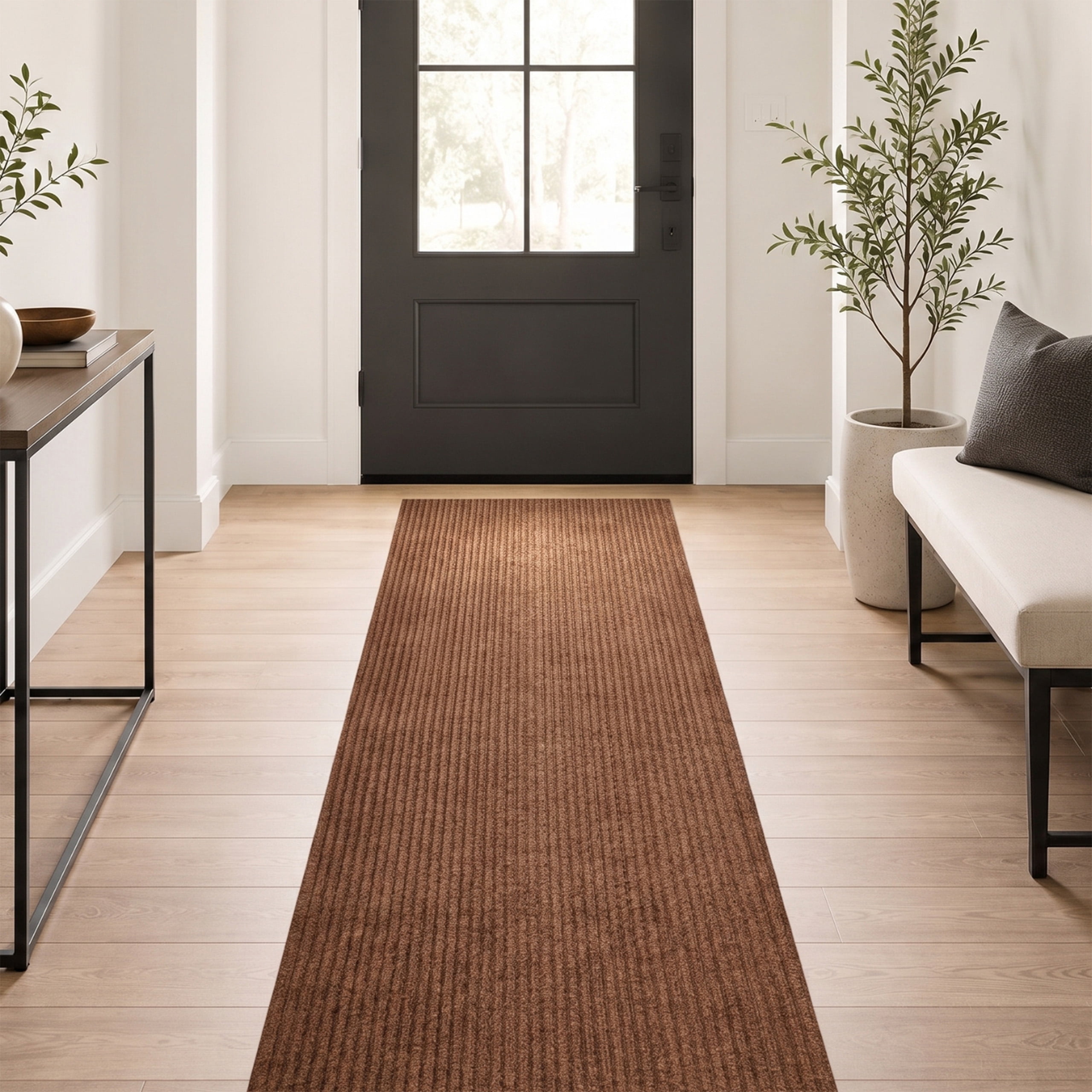 Ottomanson 2'7" x 3' Non-Slip Entryway Rug, Waterproof Front Door Mat, Dirt Trapper, Low Profile, Beige