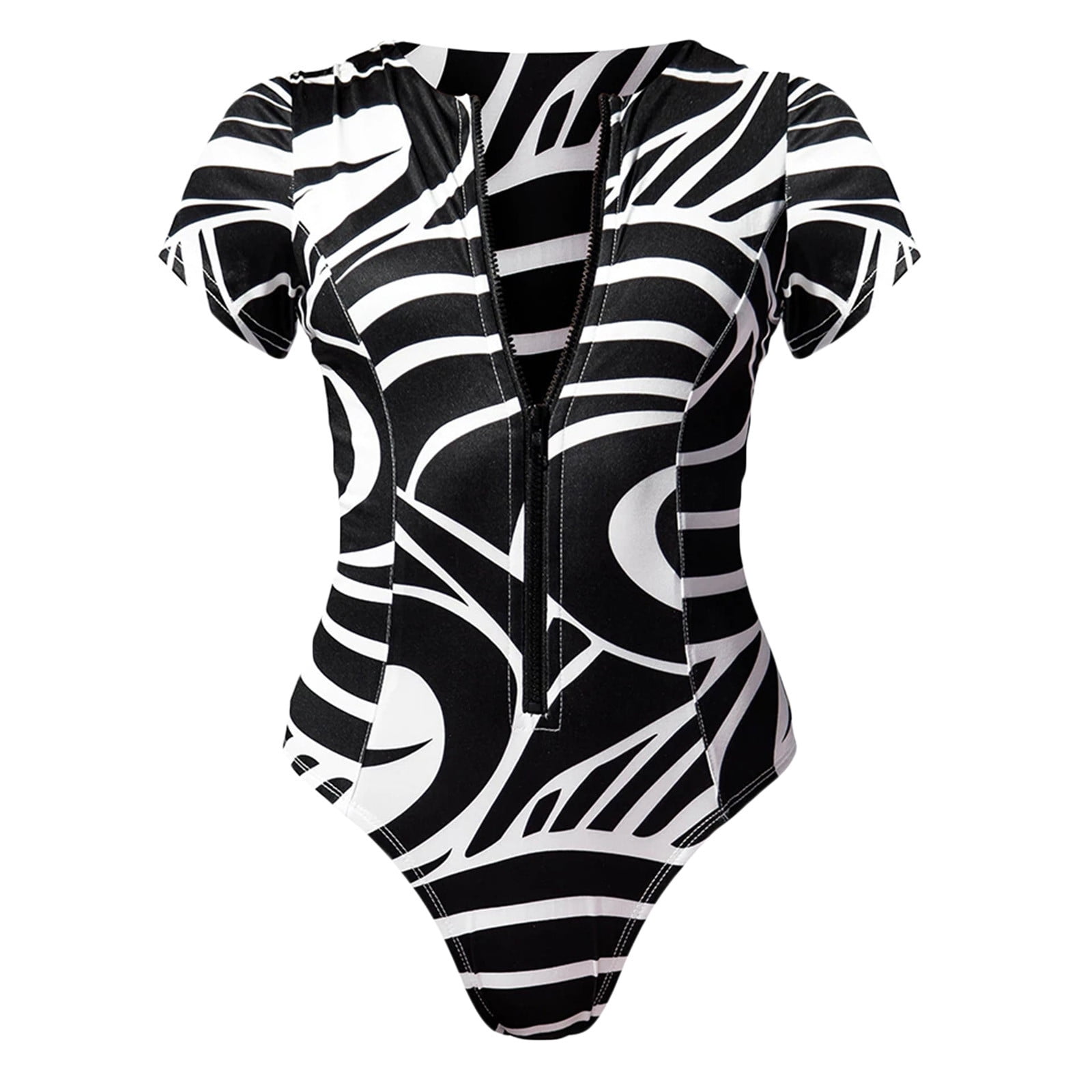 Bigersell OnePiece Thong Swimsuit Women Zipper Underwire Digital