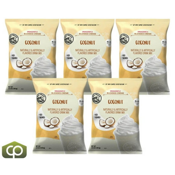 Big Train Dragonfly Tropical Coconut Blended Crème Frappe Mix, Professional Exotic Beverage Base, 3.5 lb Bag, Case of 5
